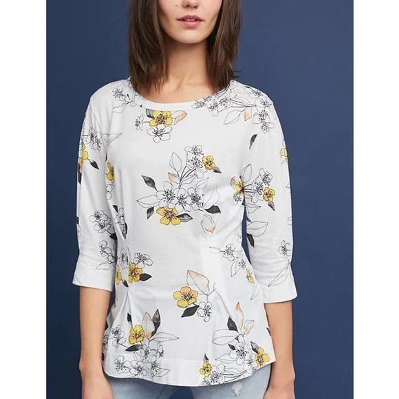 Anthropologie t.la Rooney White Floral Peplum Top - Picture 1 of 9